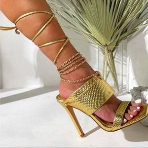 Azalea Wang Taska-Gold Snake Embossed Wrap Stiletto